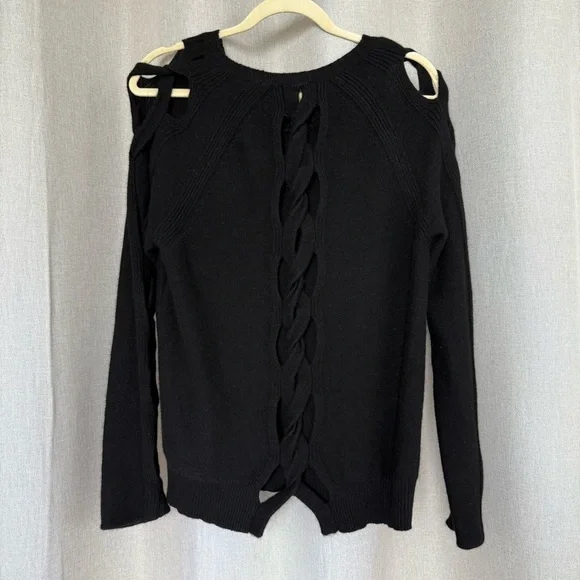 Tess Giberson 100% Cashmere Black Cable Knit Long Sleeve Sweater L - Picture 4 of 12